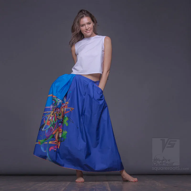 Long cotton skirt "Samurai Girl" model "Cosmic Cerulean"