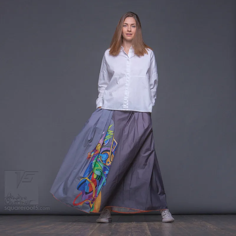 Long cotton skirt "Samurai Girl" model "Solar Gray"