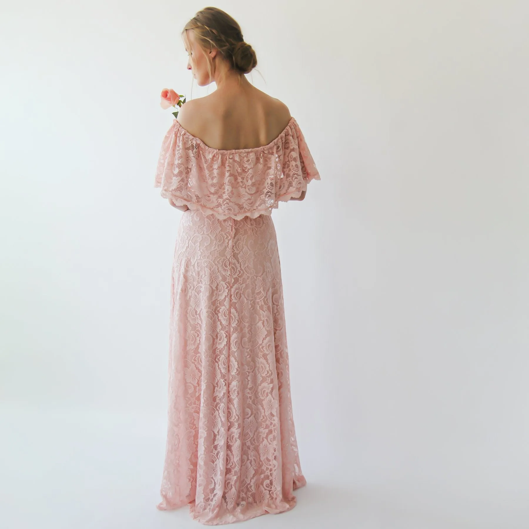 Ruffled Crinkle Off-shoulder Pink Dress #1229