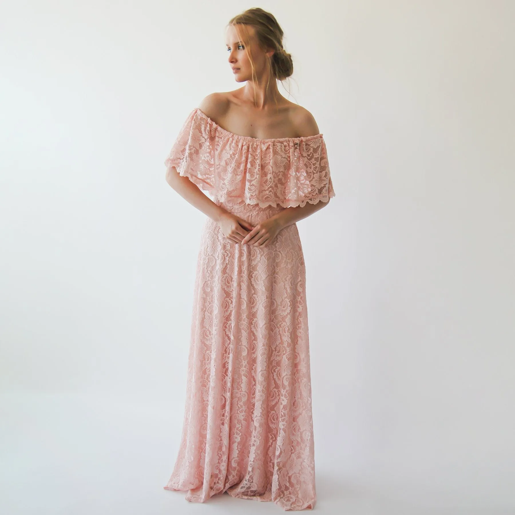 Ruffled Crinkle Off-shoulder Pink Dress #1229